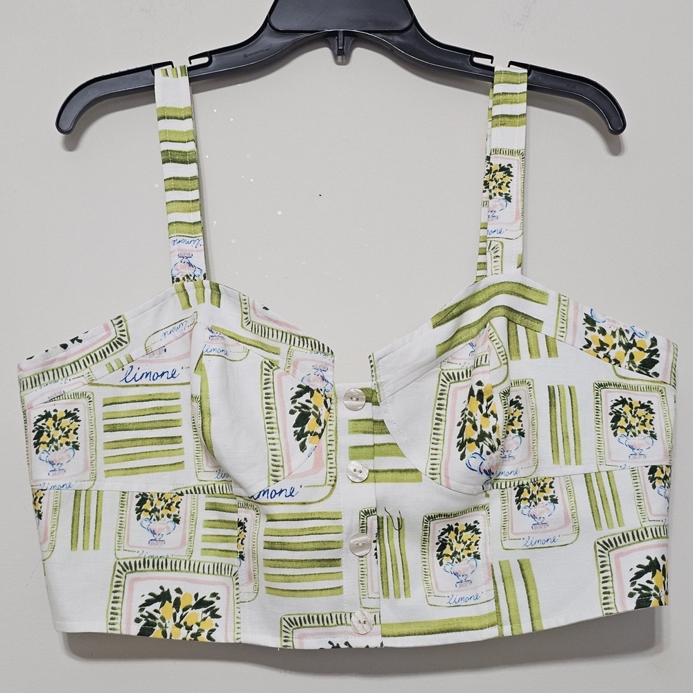 Antonia Melani Women's Top Size XL Fits 16 White Green Pink‎ Cropped Sweetheart